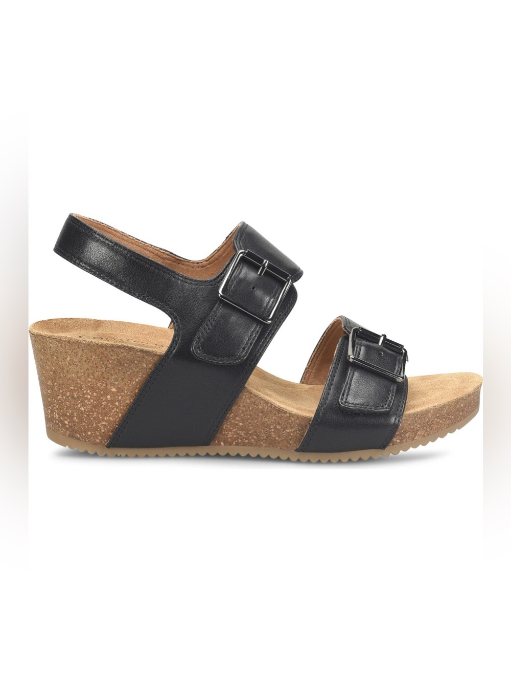 NEW Comfortiva Erlina Wedge Sandal Black Leather Heel Buckle Women’s Size 8 M